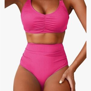 Herseas Pink Ribbed Women's Swimwear Set Sz S. New in open bag